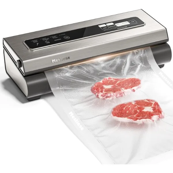 Machine à sceller sous vide, système de conservation des aliments compact avec coupe, 2 rouleaux de sacs et 5 sacs prédécoupés, précision 90kpa, 6 en 1, injuste