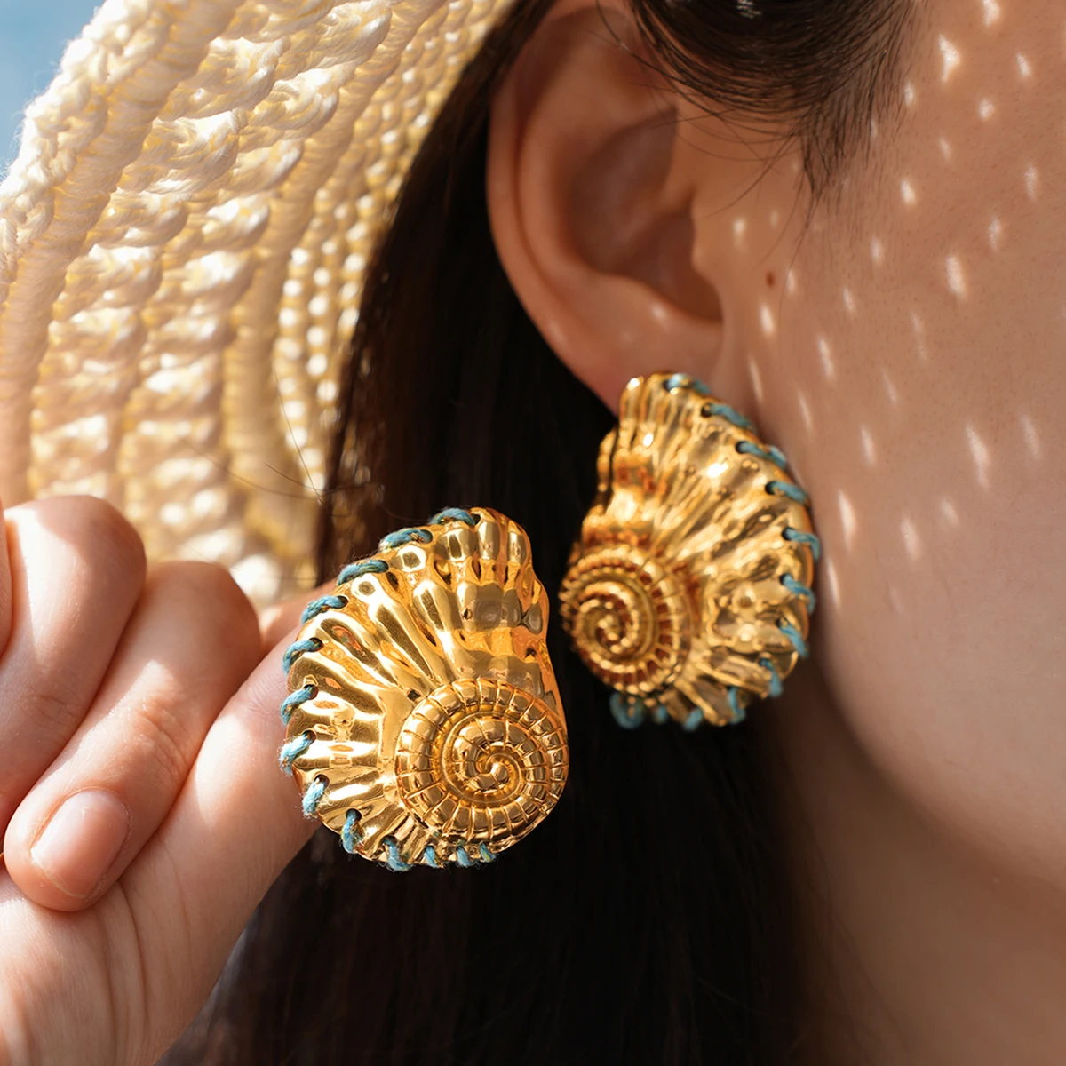 

Exquisite Large Shells Design Stainless Steel Earrings 18K Gold Plated Waterproof Quality Jewelry For Vacation Seaside Etc