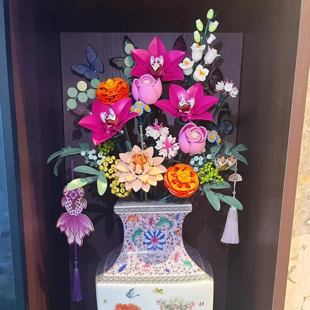 2025 جديد رومانسي جميل الوردي زهرة باقة اللبنات الإبداعية ديكور المنزل الاطفال ألعاب تعليمية هدايا العيد 749 قطعة #6