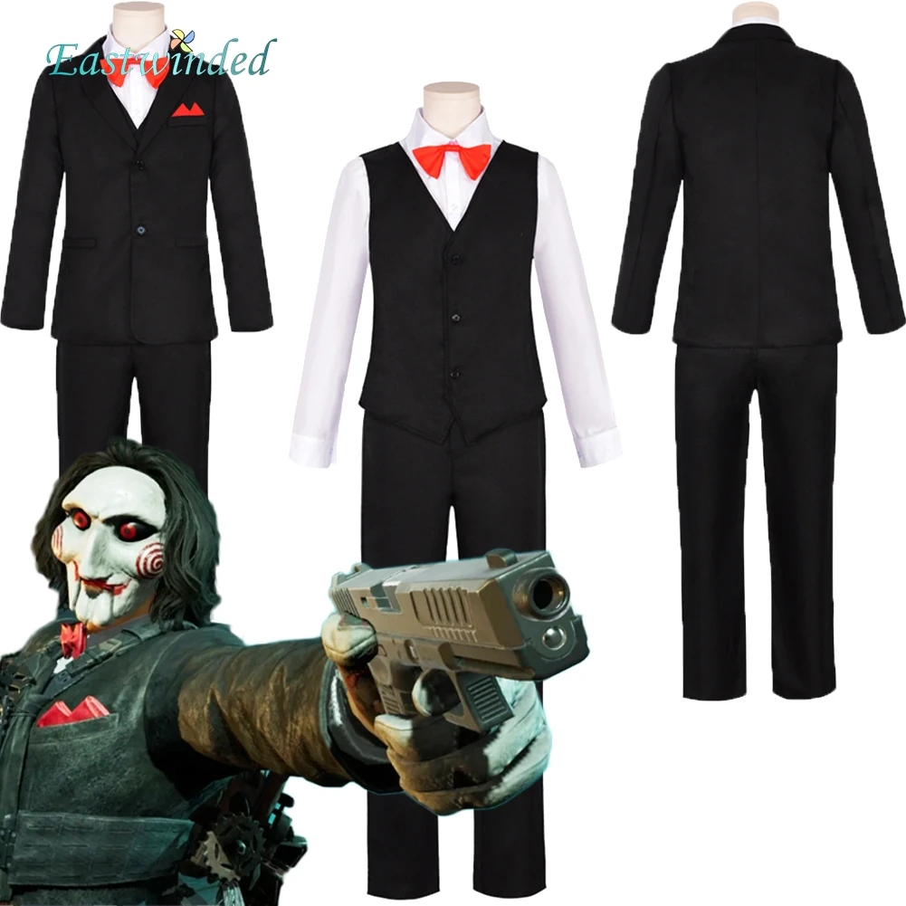 

Костюм для косплея Билли из фильма «Пила X» для мужчин, черный костюм с галстуком-бабочкой, униформа, маскировочный костюм для Хэллоуина, карнавала, вечеринки, для взрослых мужчин