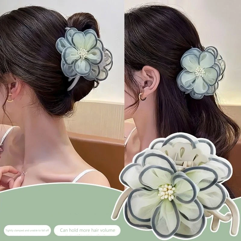 Mesh Flower Hair Clips Hair Grabbing Camellia Flower Flower Hair Claws Headwear Hair Accessories