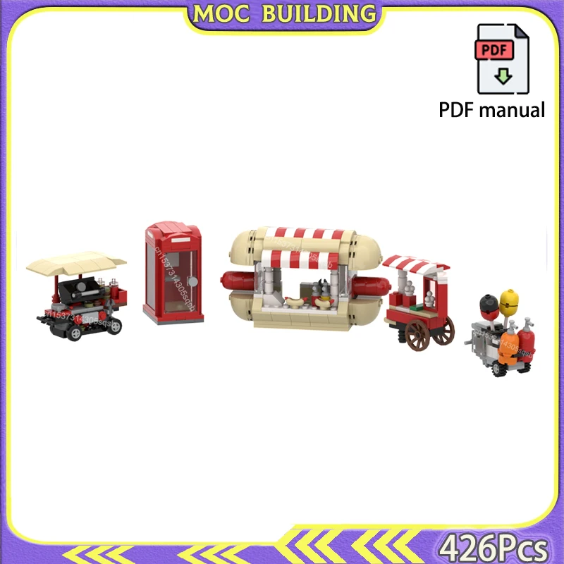 

Hotdog Stand Dessert Carts City Street View Add-on Model MOC Building Blocks Bricks DIY Construction Toys Gift