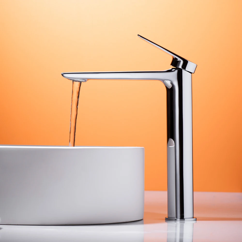 

SKOWLL Tall Chrome Single Lever Bathroom Faucet, Single Hole High Arc Basin Sink Mixer Tap, Modern Polished Chrome Vanity Faucet