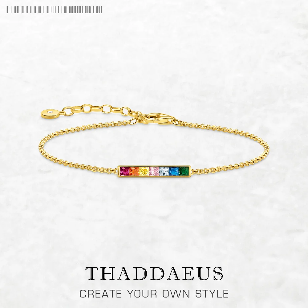 Pulsera Chapada en Oro con Cadena de Eslabones y Piedras de Colores, Plata de Ley 925, Joyería Vintage Europea, Regalo para Mujer