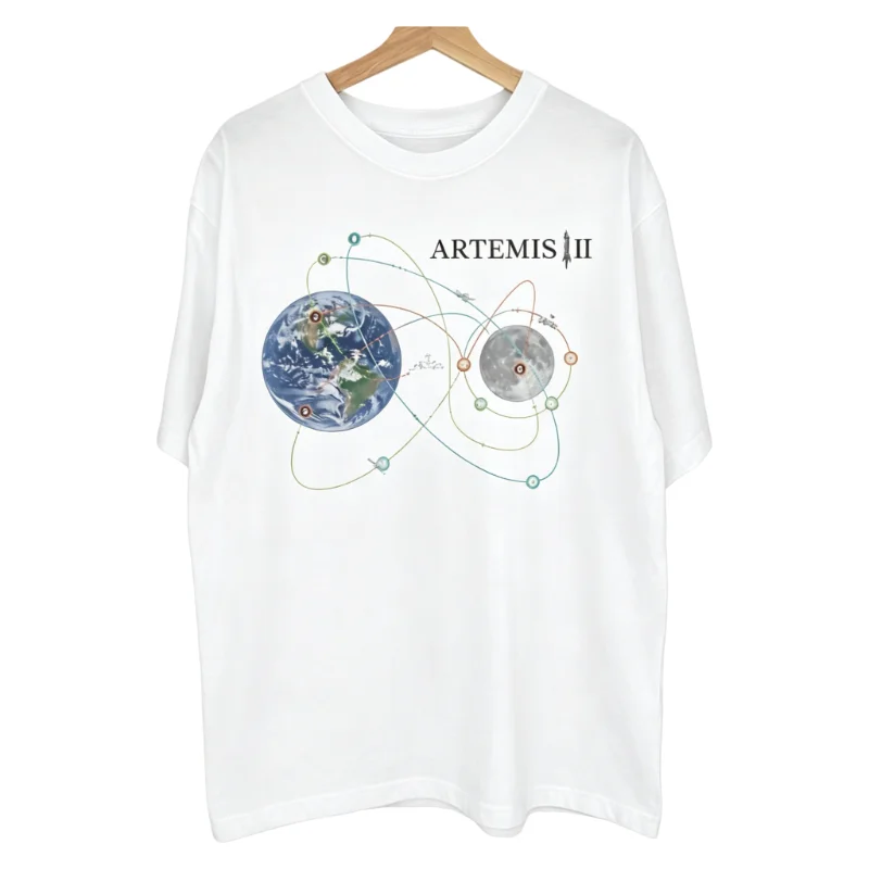 Technical Space Unisex Artemis II Orbit Mission T-Shirt Soft Cotton Crew Neck Short Sleeve Science Geek Casual Graphic Loose Tee