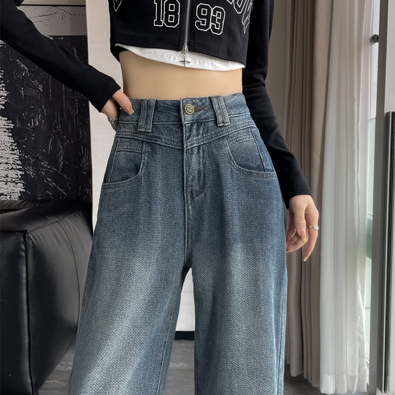 Shascullfites Hot-Selling Starry Sky Pattern High-Waist American Jeans 2024 Design Loose And Slim Drape Wide-Leg Mopping Pants