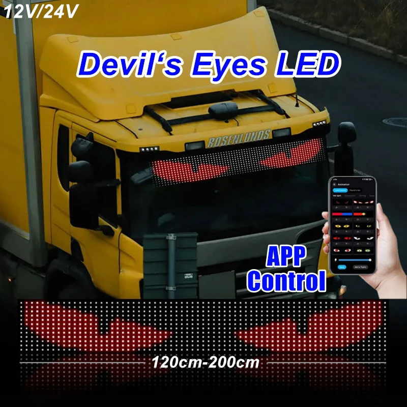 

LED Truck Car Eyes Light APP Control Devil‘s Eyes LED Matrix Panel 1.2-2M Screen DIY Animation for Truck Car Windshield 12V 24V