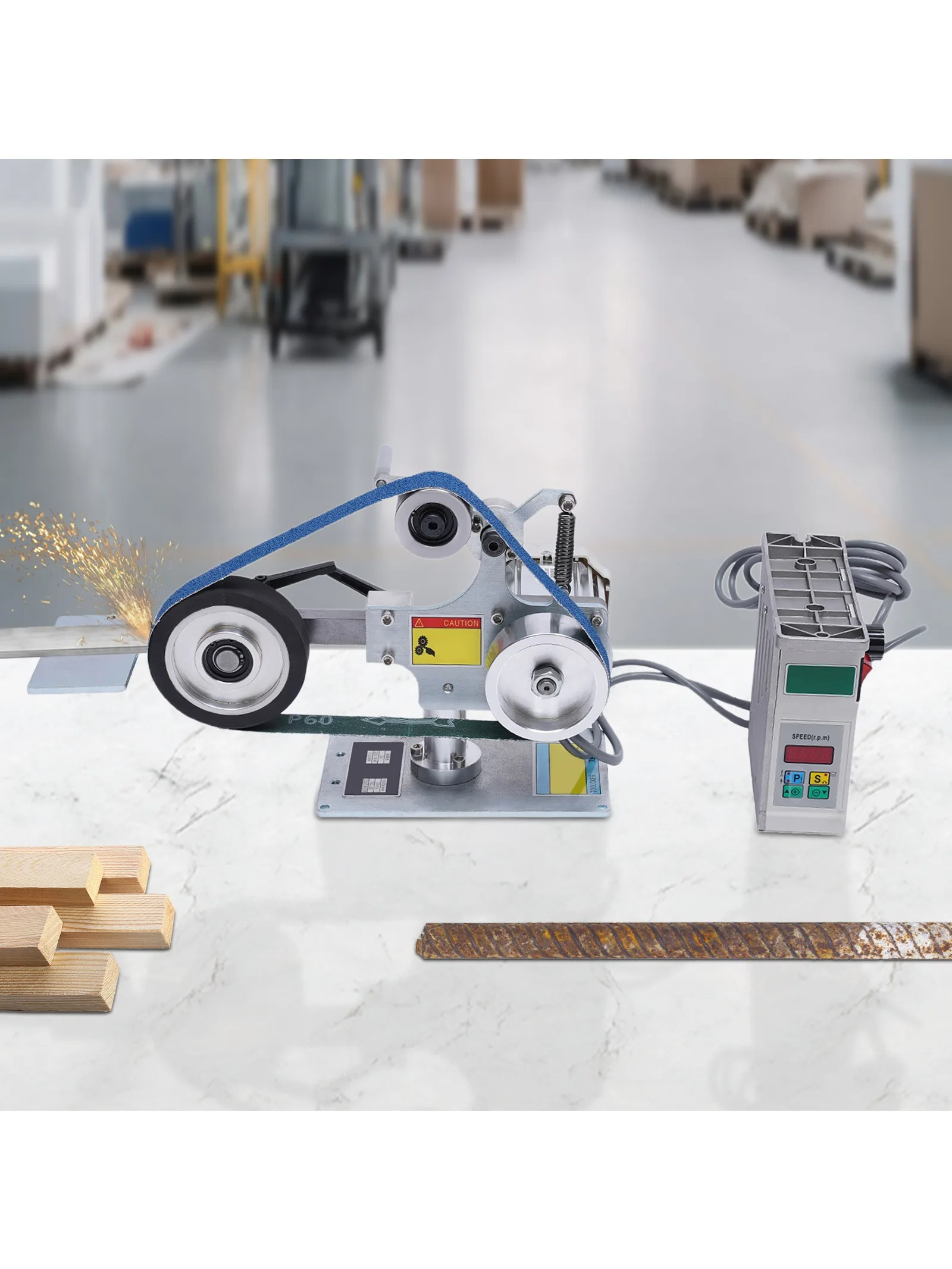Elektrische mini-bandschuurmachine 550W borstelloze motor 5000 tpm verstelbare werktafel voor het polijsten van metaal en sieraden, stille slijpmachine - afbeelding 2