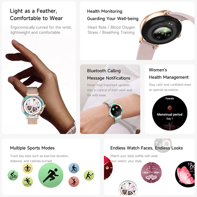 New Women Fashion Smart Watch HD call 100+ Sport Mode Women Heart Rate Blood Pressure Monitor Smartwatch Ladies for Android ios
