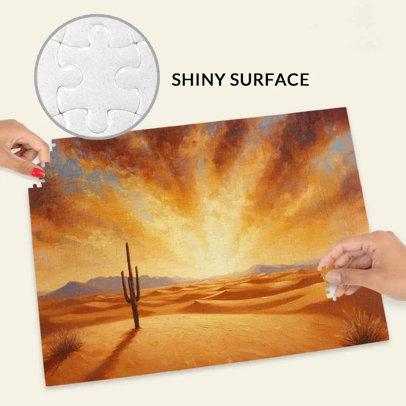 성인용 500피스 직소 퍼즐 - 사막 선인장, 황금빛 일몰, 유화 스타일 직소 퍼즐