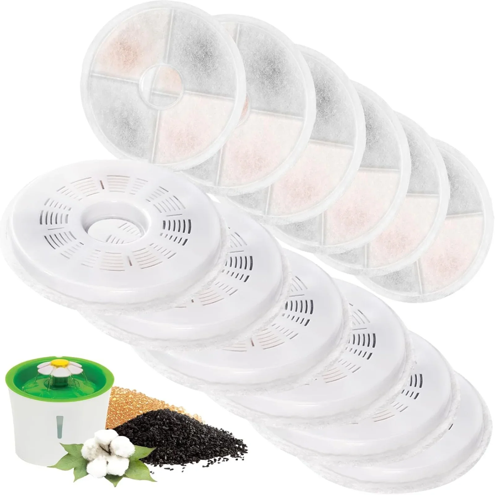 12 Pack Replacement Water Fountain Filters for Cats, Compatible with 3L Flower Water Dispenser, Automatic Pet Filter for Dogs