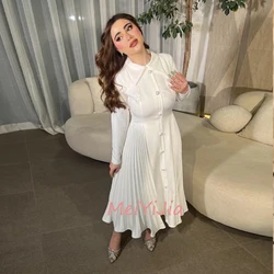 MeiYiJia O-Neck Simple A-Line Prom Long-Sleeves Button Ruffle Crepe Saudi Arabia Sexy Evening Birthday Club Outfits Summer 2024