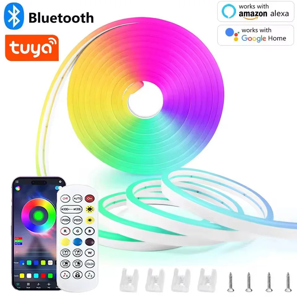 

RGB неоновые светодиодные ленты Tuya App Control 16 цветов с регулируемой яркостью DIY водонепроницаемая гибкая лента неоновые огни для украшения комнаты