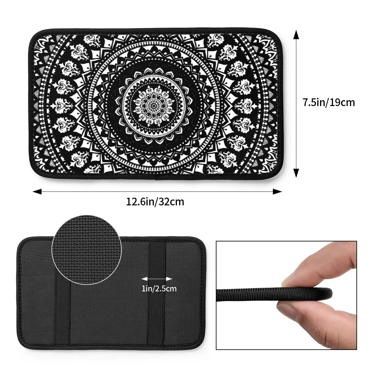 32x19cm Car Armrest Cover Mat Leather Mandala Monochrome Center Console Cover Pad Retro African Ethnic Bohemian Car Accessories