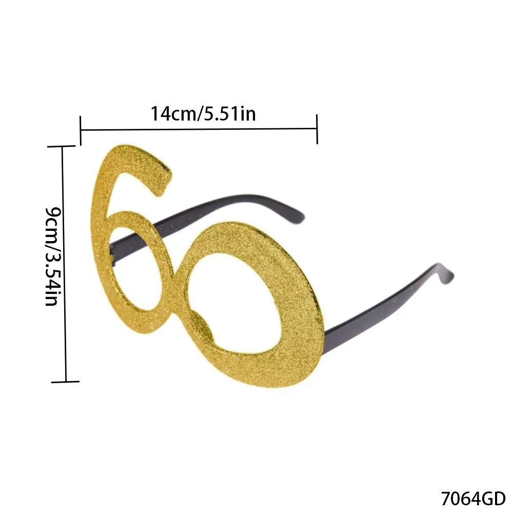 페세나르 황금빛 반짝이 '60' 생일 안경, 60번째 생일 파티를 위한 재미있는 아이템, 축하의 의미가 가득합니다.