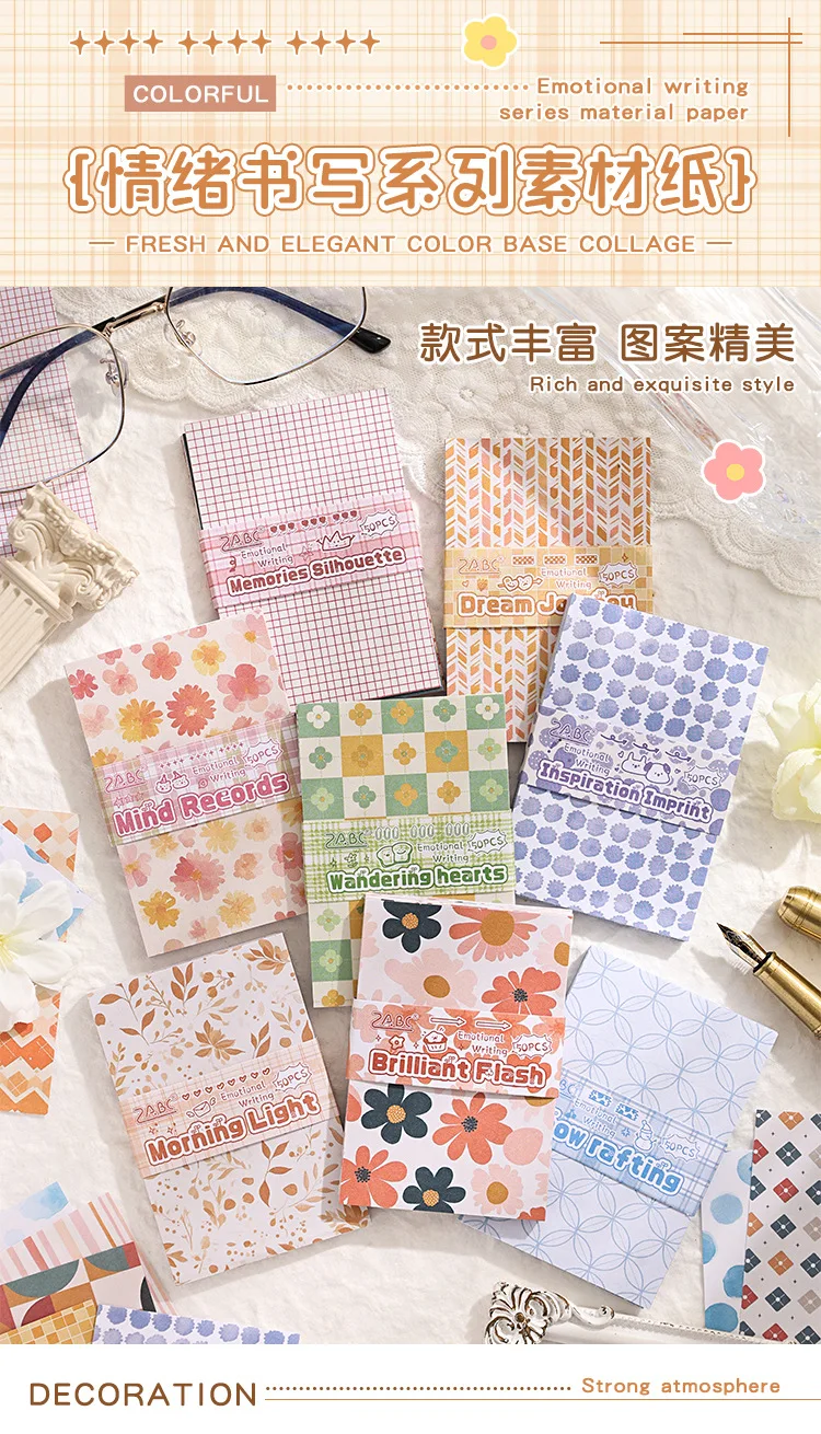 Nicht-Klebende Vintage Notizblöcke für Journaling Retro Dekorative Papierbögen Ästhetisches Schreibwaren-Set für Scrapbooking & DIY-Basteln – Detail 2