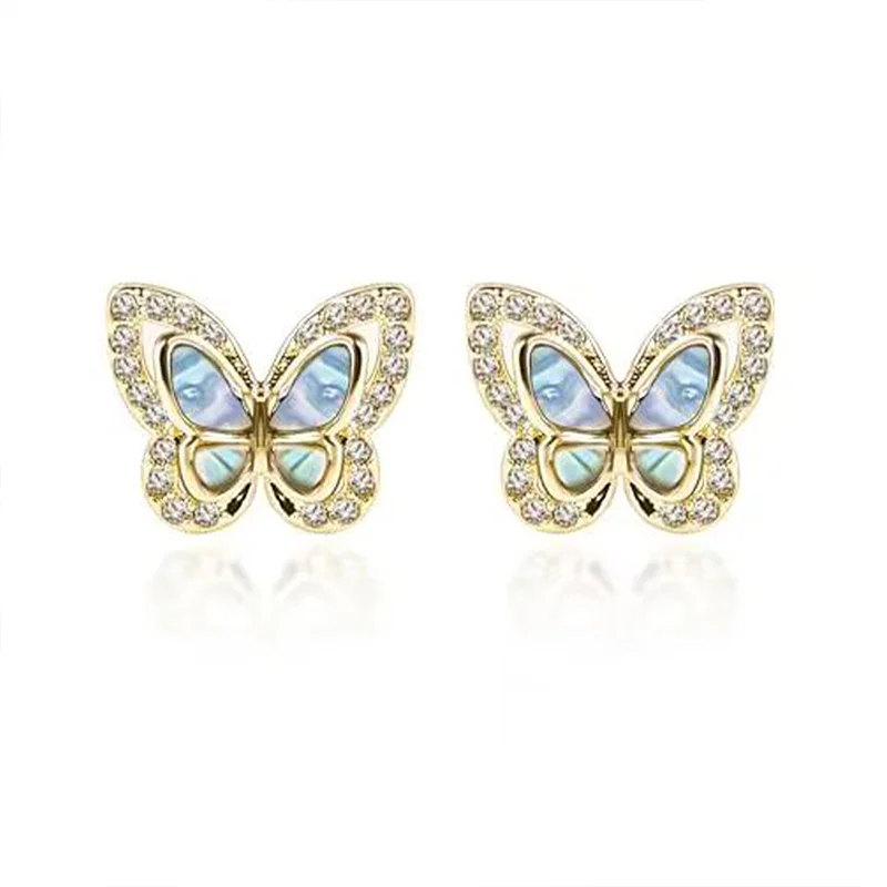 Eastern New creative pure copper butterfly abalone shell Ear stud plated in 18K gold, insensitive, non-fading ear stud