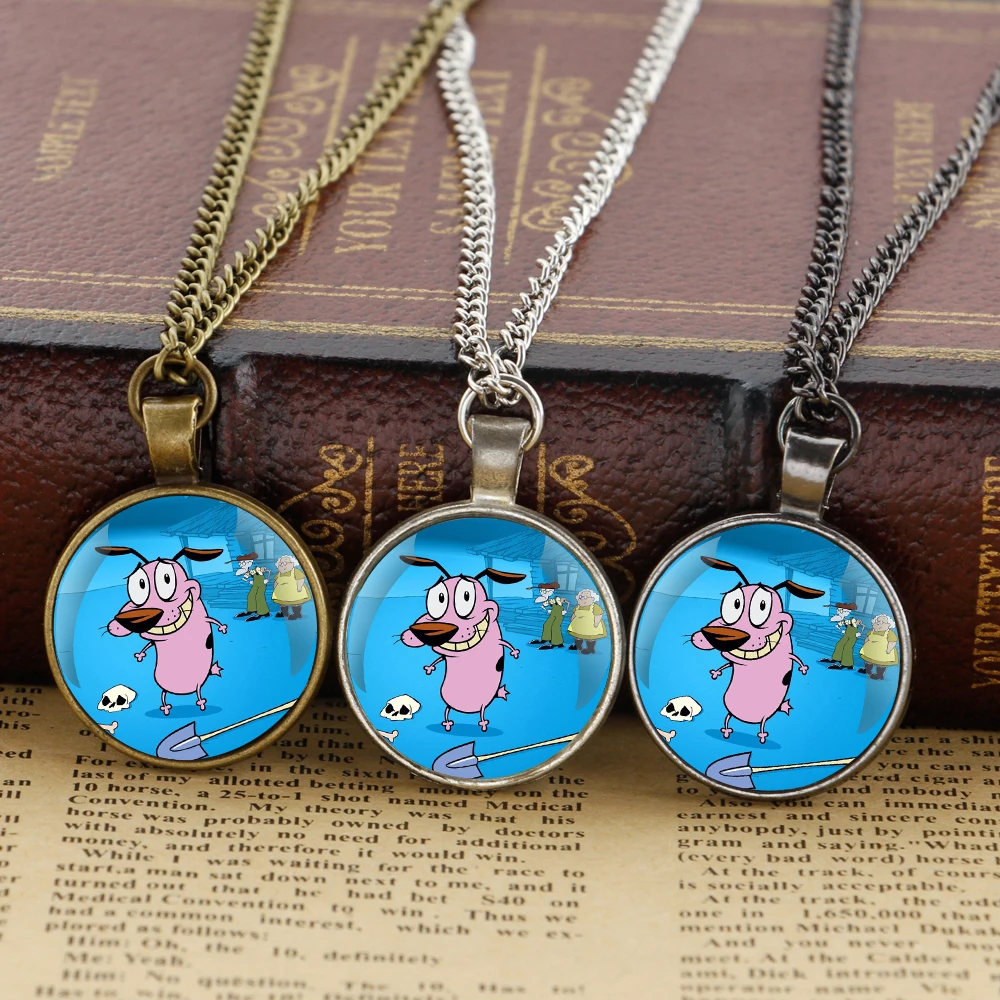 Cartoon Courage the Cowardly Dog Glass Dome Pendant Necklaces Women Men Jewelry Accessories Gifts for Kids