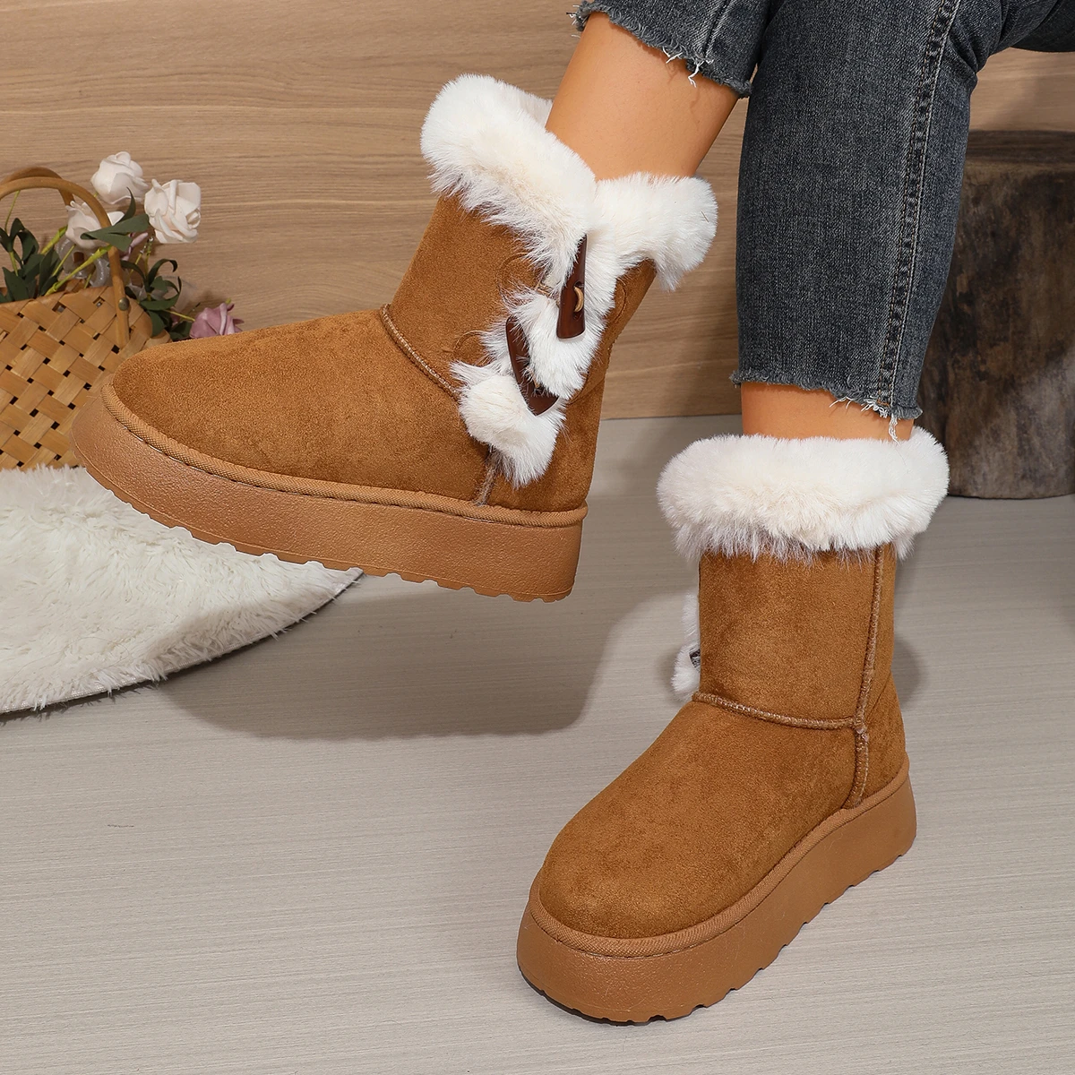 2026 Winter Neuer Stil Bequeme Modische Bestseller Runde Zehenkappe Elegante Lässige Schneestiefel Samt Dickbesohlte Damenstiefel – Detail 15