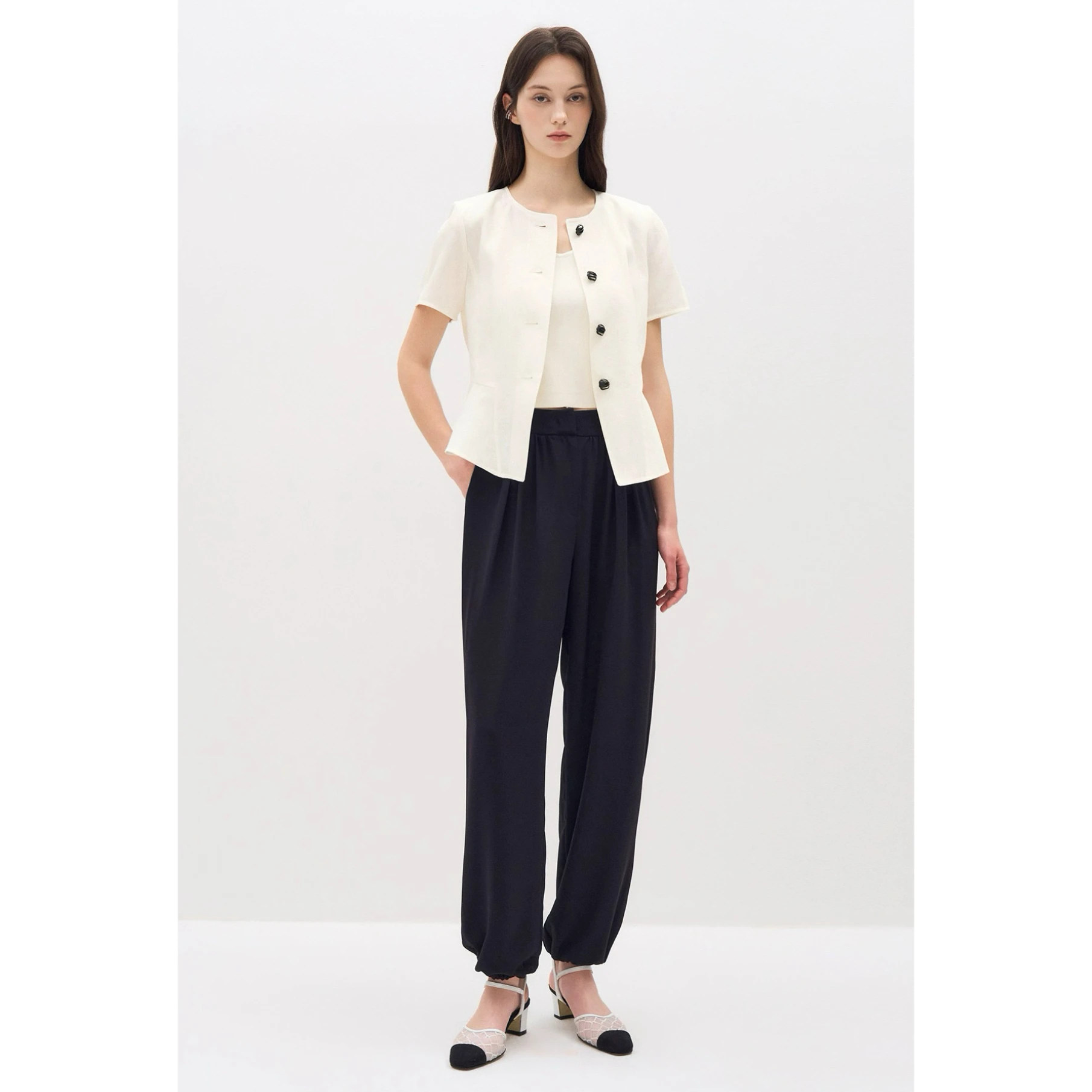 

Slim Fit Short Sleeve round Neck Lemon Cheese Jacket OBZ26 Commute Style Summer Outerwear Thin Waist-Cinching Fashionable