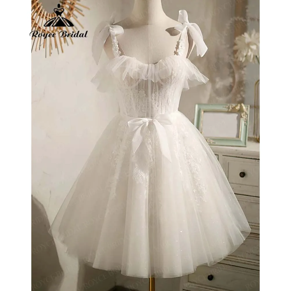 

Exquisite Bow Spaghetti Straps Short Homecoming Dresses 2026 Sweetheart Lace Appliques Party Dresses Vestidos De Gala Customized