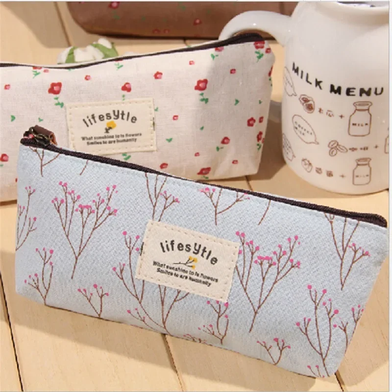 Kawaii Floral Fresh Style Pencil Bag Small Flowers Pencil Cases Cute Simple Pen Bag Storage Bags School Supplies Stationery Gift