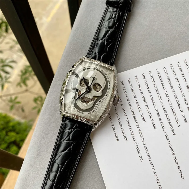 2022 New high end FM  Luxury Brand Skull Men's Watch Luxury Automatic Mechanical Watch Men High Quanlity Leather Watch box