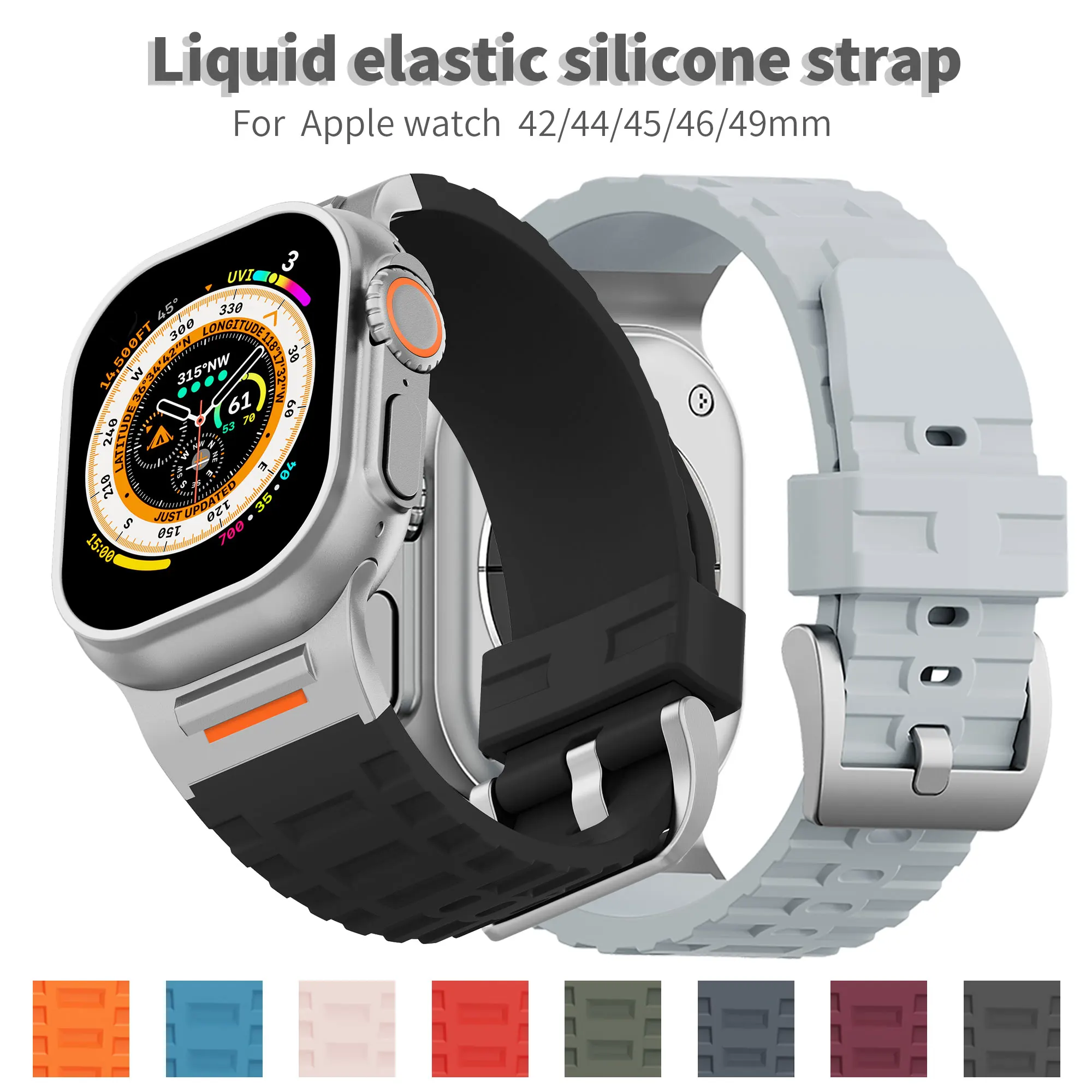 

Liquid elastic silicone strap suitable for Apple Watch 49 46 42 45 44 38 40mm sport strap suitable for iwatch series ultra 9876