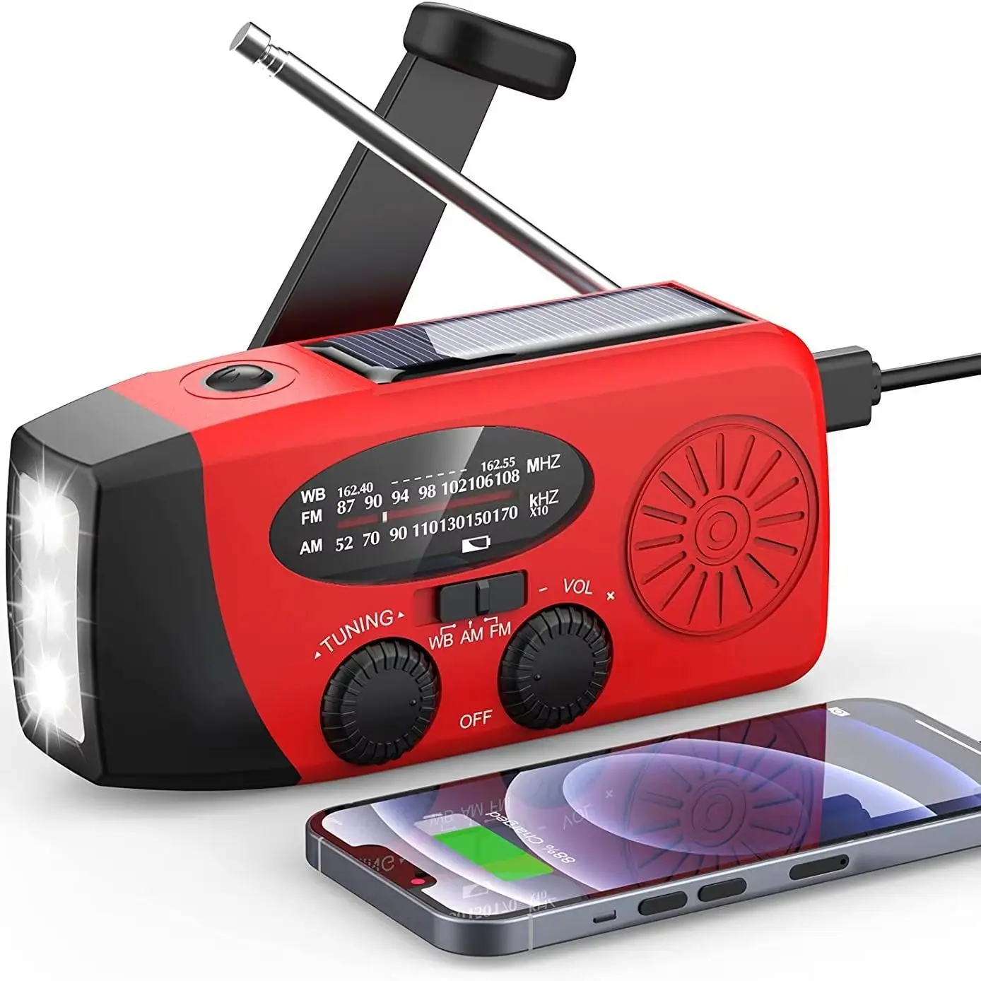 Portable, Emergency and Disaster Prevention, Multifunctional, Hand Cranked Radio, Outdoor Solar Flashlight