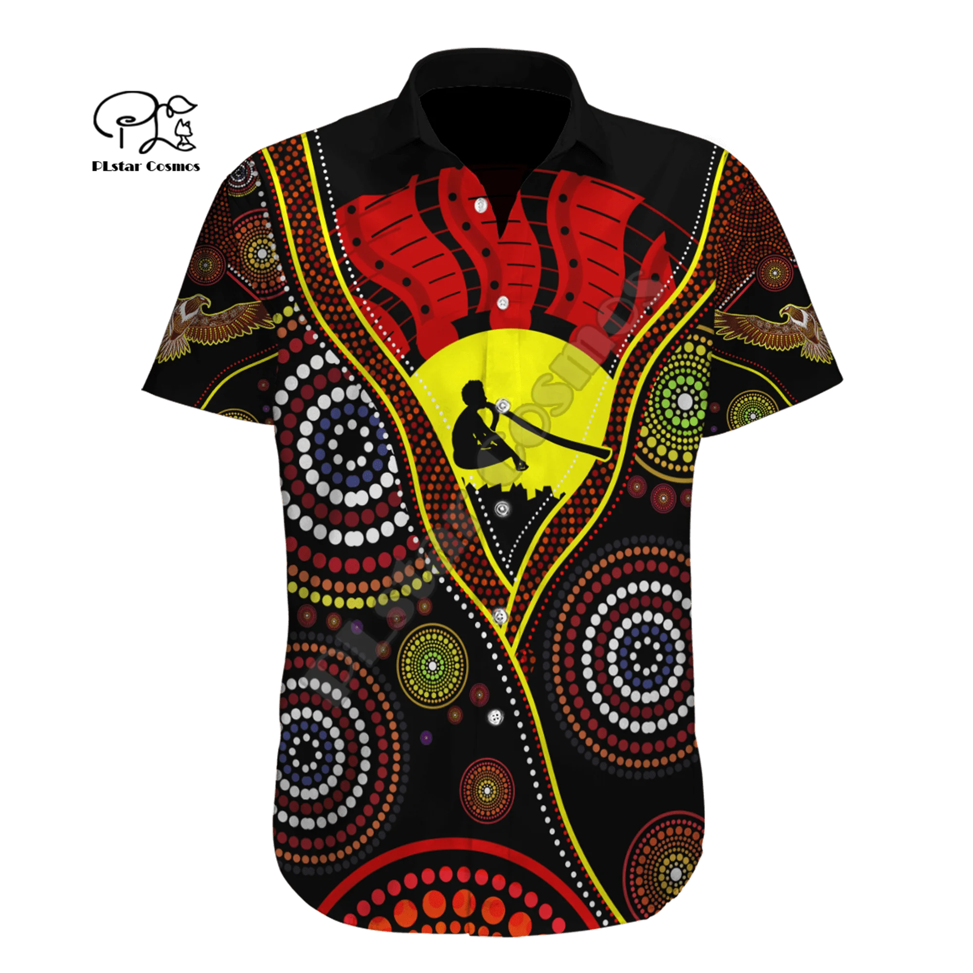 

PLstar Cosmos Aboriginal Australia Culture Country Tribal Retro Tattoo 3DPrint Summer Funny Collar Shirts Short Sleeve Casual A1