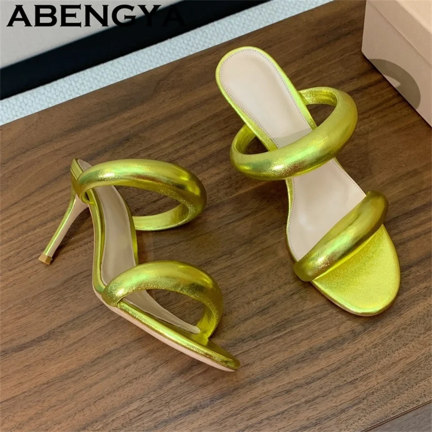 

Trend Classic Multi-color Thin High Heels Slippers Women Sexy Slide Mules Slippers Summer Sun-top Bride Dress Party Shoes Women