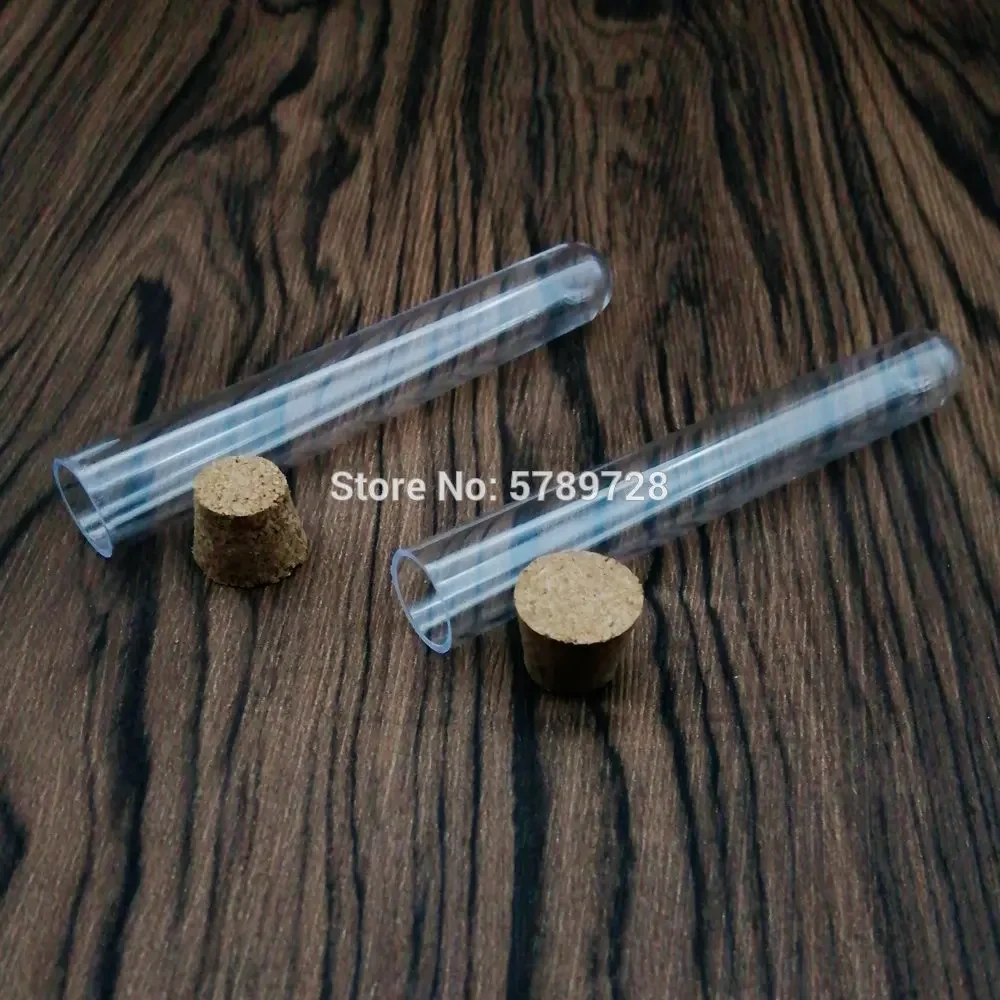 100pcs/pack 15*100mm Office Lab Supplies, Transparent Plastic test tube with Cork Stopper U-shape bottom ,Wedding Favours Vial