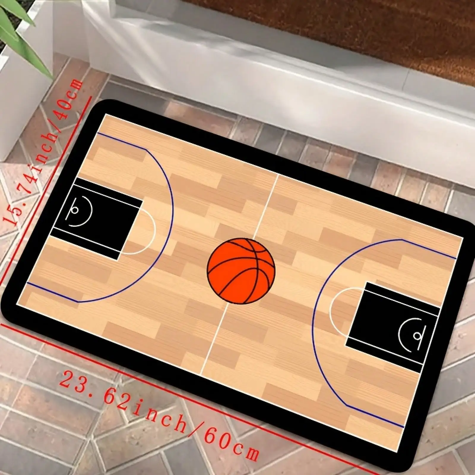 

1pc Basketball Court Door Rug, Polyester Anti-Slip Washable Durable, Low Pile, Multi-scene Home Decor Floor Mat