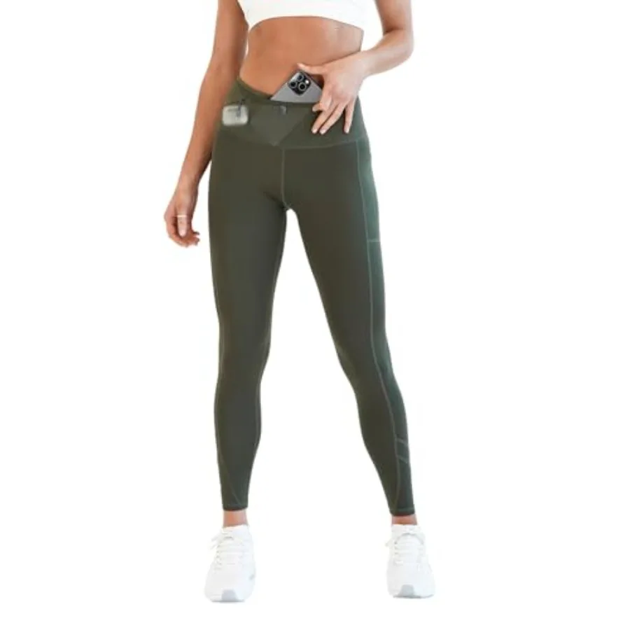 

FlipBelt Women's Air Legging Running Leggings with Pockets Moisture Wicking Mid Weight Compression USA Small Business