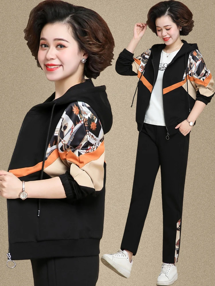 

Spring Outfit Jaet Large Size Top Set Two Pieces Sports Wear Women Middle-Aged Mothers Casual Loose Fit Long Pants Zipper