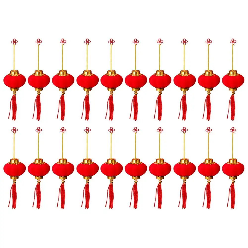 

20 Pcs Small Lantern Flocking Cloth Lanterns Spring Festival Christmas Decorations Outdoor Chinese New Year Hanging
