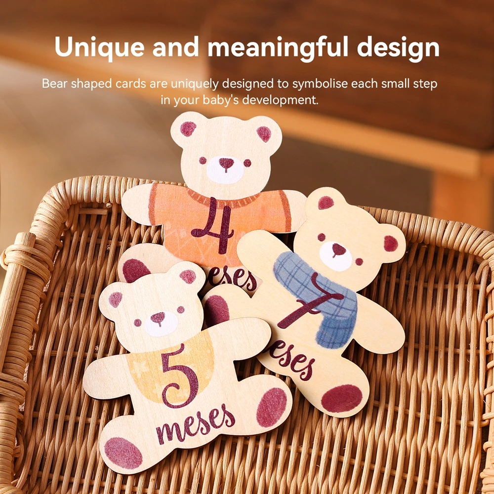 7pc Newborn Photography Props Spanish Baby Milestone Cards Monthly Recording Commemorative Card Double-Sided Growth Tracker