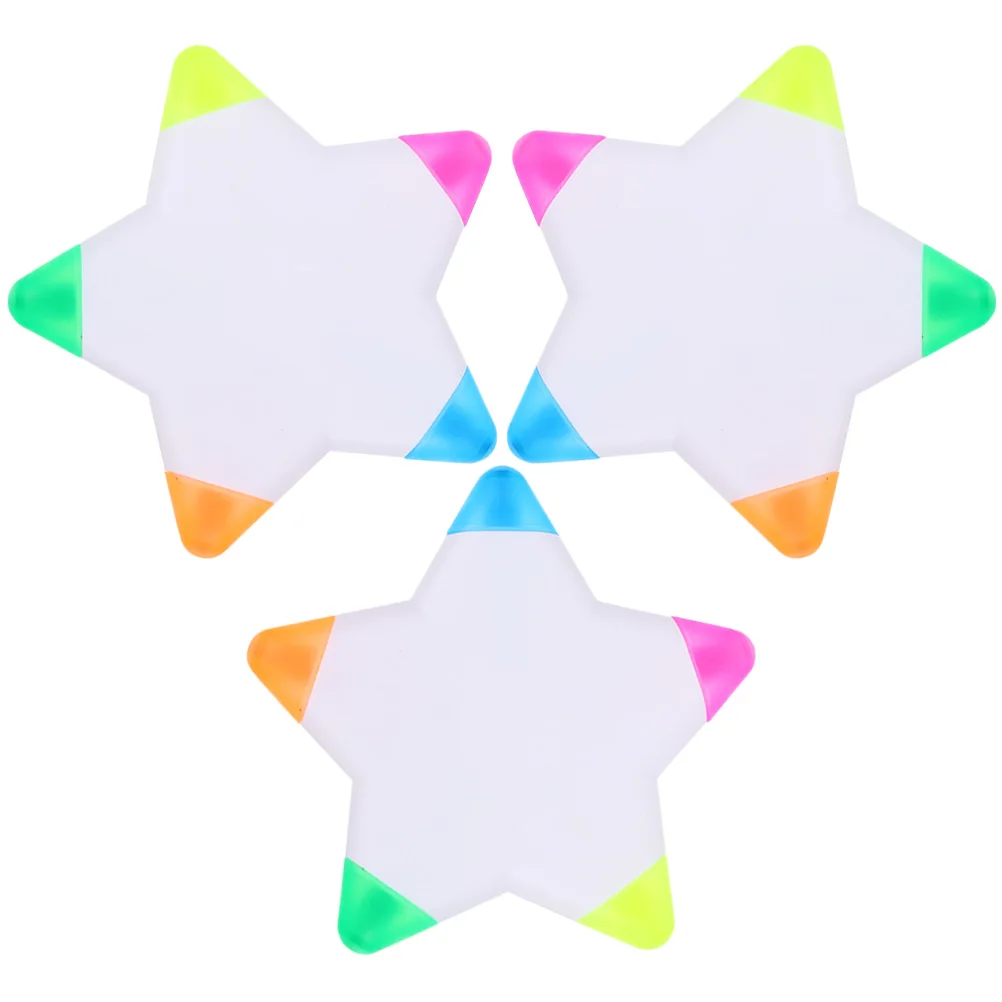 3 Pcs Highlighter Portable Highlighters Star Multicolor Shape Colored Graffiti Plastic Pens