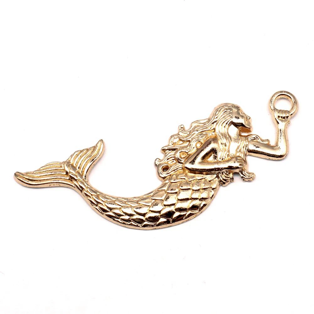 2pcs 32x76mm Mermaid Pendants Pendant Necklac Craft Jewlery Trendy Kc Gold Color