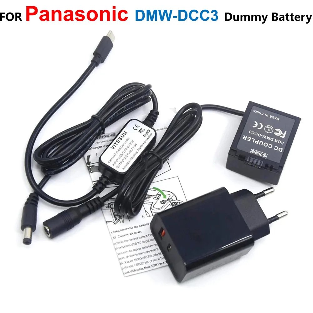 

USB C Power Cable+DMW-DCC3 DMW-BLB13 Fake Battery+PD Charger For Panasonic Lumix DMC-G1 GH1 GF1 G2 G10 G2A G2K GH1K GH1W G1KEGK