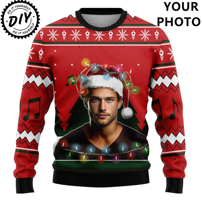 Custom Your Photo Graphic Sweatshirts Customized Picture Ugly Christmas Sweater Diy Personalized Face Pullovers Funny Gifts Tops