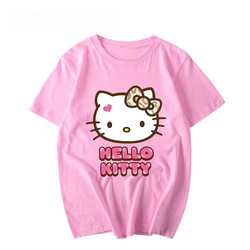 Women's New Cute Hello Kitty Pattern Printed Top Oversized Unisex Couple Trend Plus Size Loose Casual Short-sleeved T-shirt
