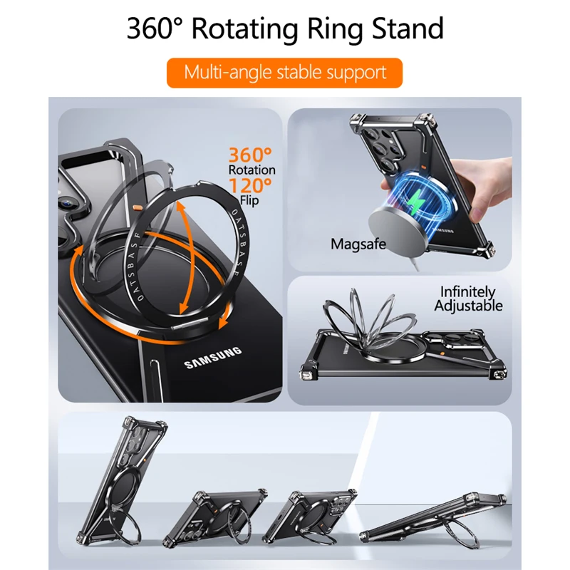 Marco de Metal de lujo en forma de Z para Samsung Galaxy S24, funda de teléfono con marco de Metal Ultra con cubierta de soporte magnético para Samsung S25 Ultra