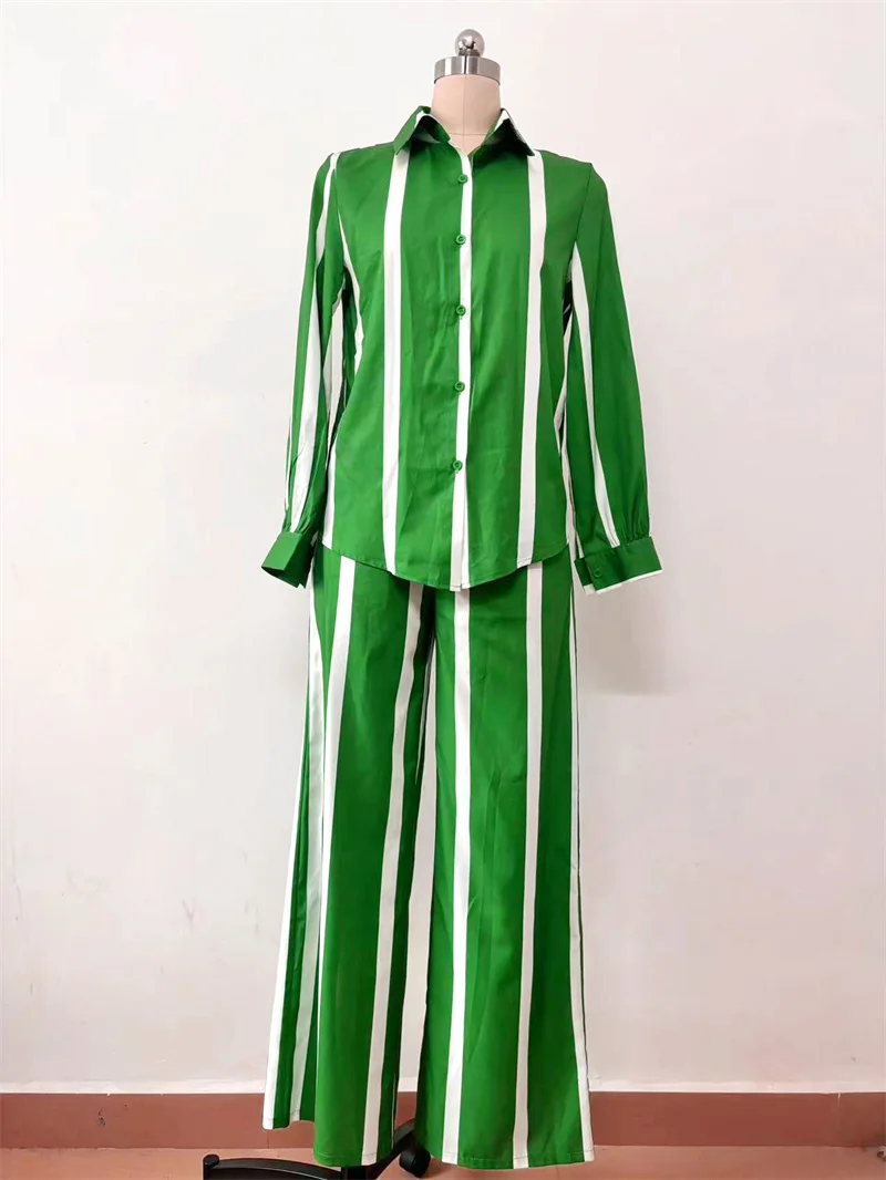 Traje de dos piezas Para Mujer, conjunto de pantalones a rayas verdes, Tops elegantes, Pantalones anchos, trajes de fiesta Para Mujer, chándal Y2K,