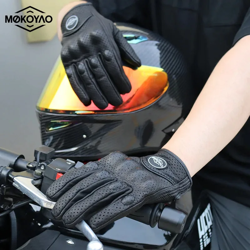 

Black Retro Leather Motorcycle Cycling CE Approved Gloves Breathable Touch Screen Gloves for Urban Motorbike Motocross Equipment