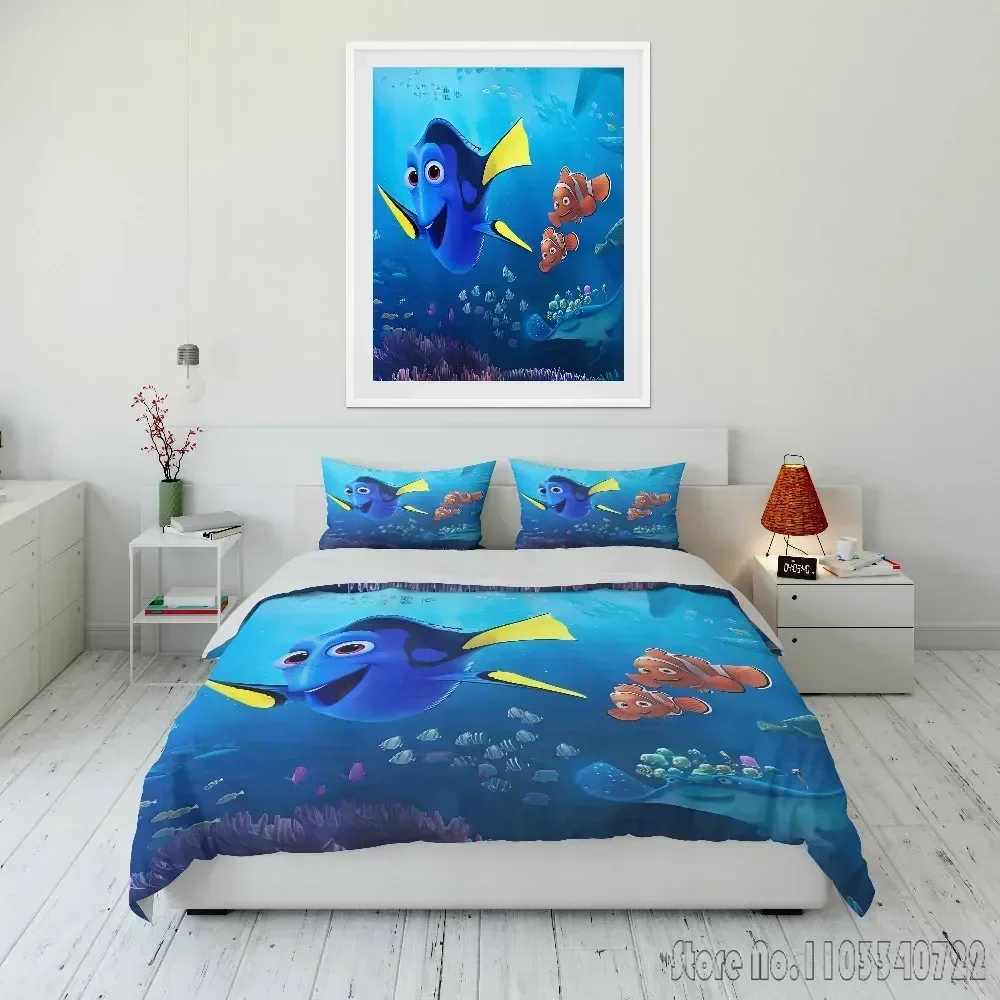 Disney Finding Nemo Fish Printed Bedding Set Duvet Cover Anime Quilt Adult Kids Birthday Gift Full Size Comforter Bedding Sets