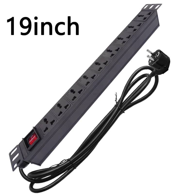 

19inch Network Cabinet Rack Power Strip Power Distribution Unit 9 Ways Universal Socket Siwtch 1.5/3/5Meter Extension Cord