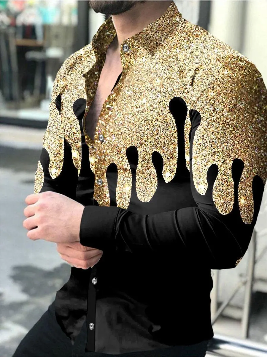 

Slim Fit Long Sve irt с 3D принтом кубинский воротник молодежная мода летняя пляжная повседневная одежда для мужчин