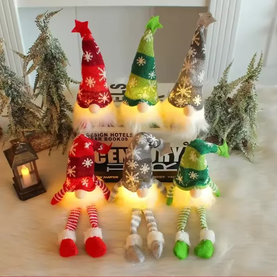 Weihnachten gesichtslose Puppe Zwerg Ornamente LED Licht Plüsch Stricken Handwerk Baum Anhänger Weihnachtsdekorationen für Zuhause Kinder Geschenk