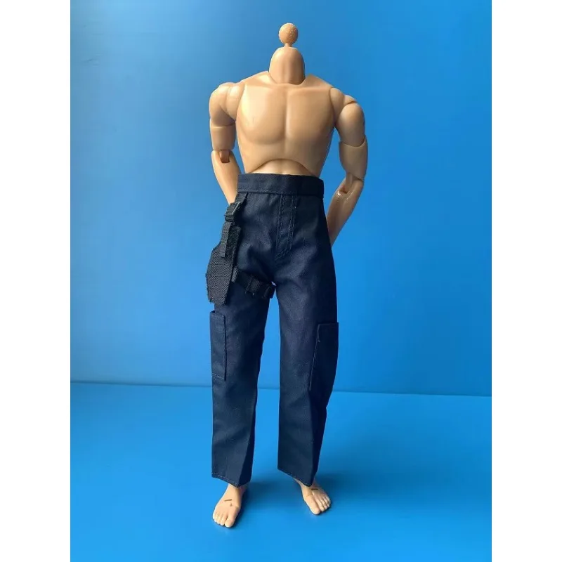 Pantaloni da tuta blu di tendenza in scala 1/6 con borsa per pistola, modello di vestiti per action figure da 12 pollici